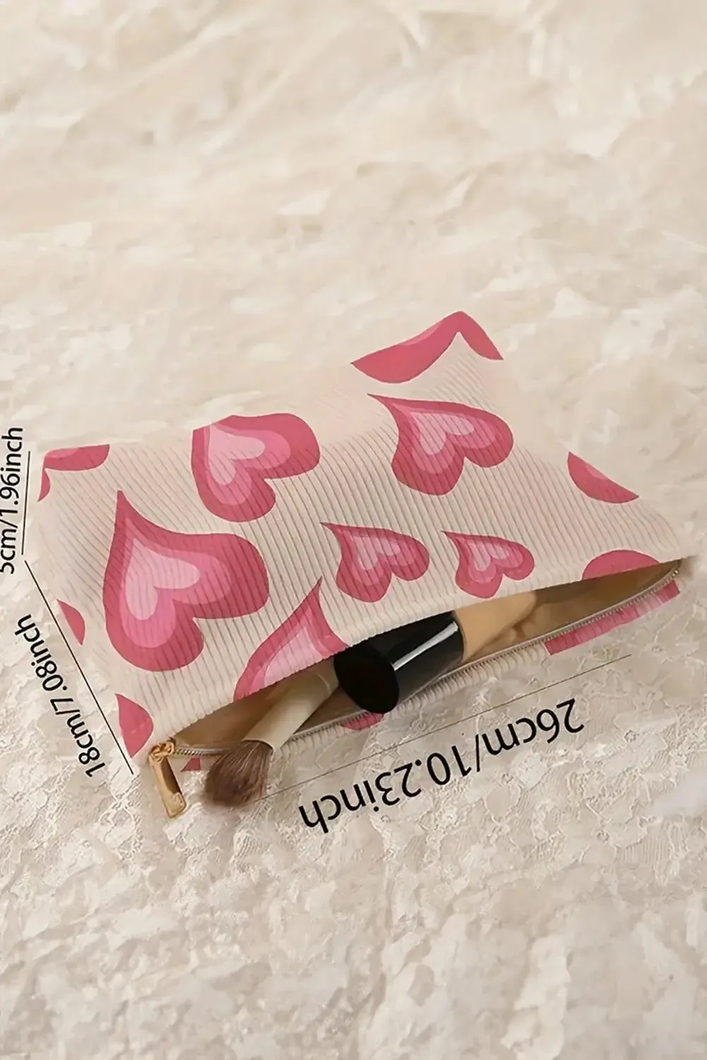 Hearts Print Zipper Ribbed Large Cosmetic Bag sold by Beagle Boutique product image thumbnail 5