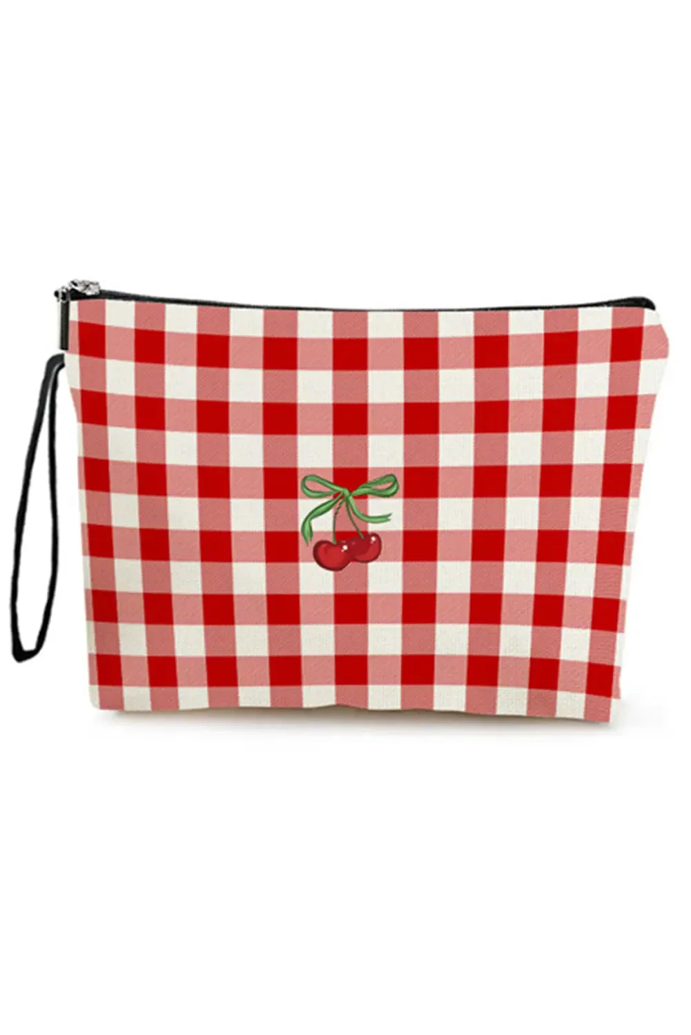 Cherry Plaid Print Wristlet Zipper Canvas Makeup Bag sold by Beagle Boutique product image thumbnail 4