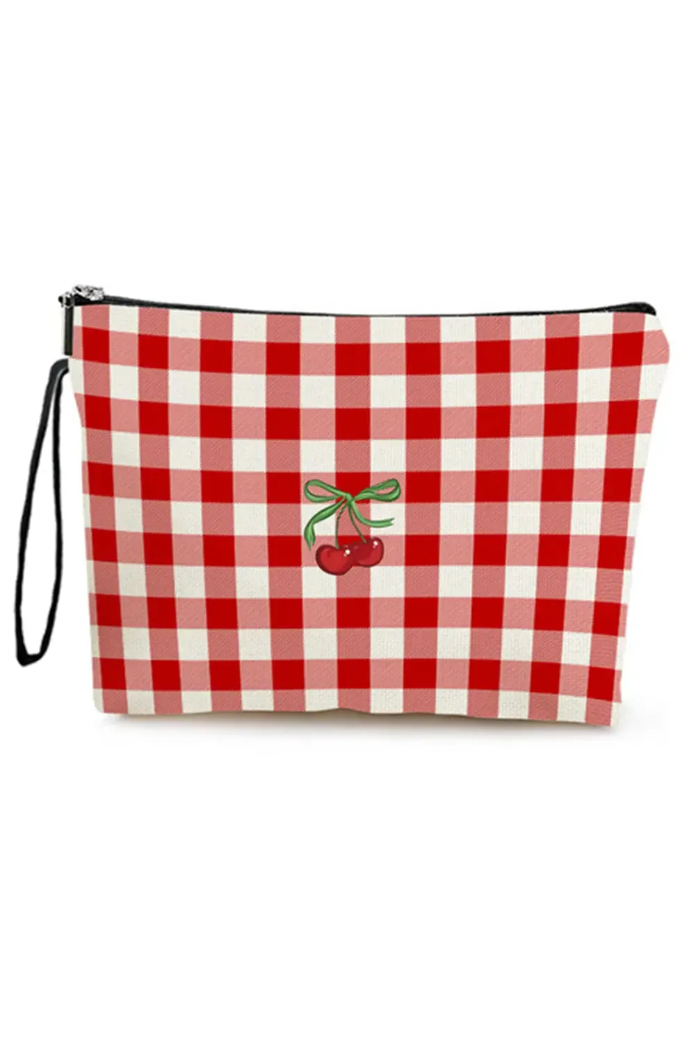 Cherry Plaid Print Wristlet Zipper Canvas Makeup Bag sold by Beagle Boutique product image thumbnail 5