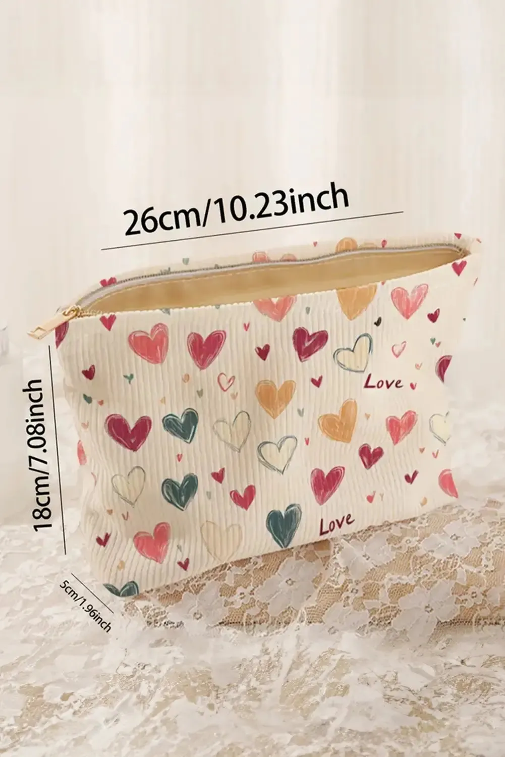 Love Heart Print Ribbed Canvas Makeup Bag sold by Beagle Boutique product image thumbnail 5
