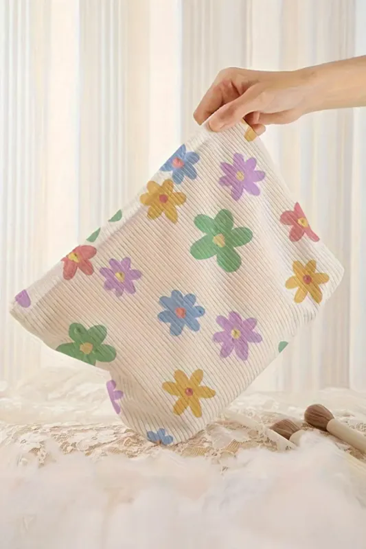 Flower Print Rib Textured Large Cosmetic Bag made by Beagle Boutique
