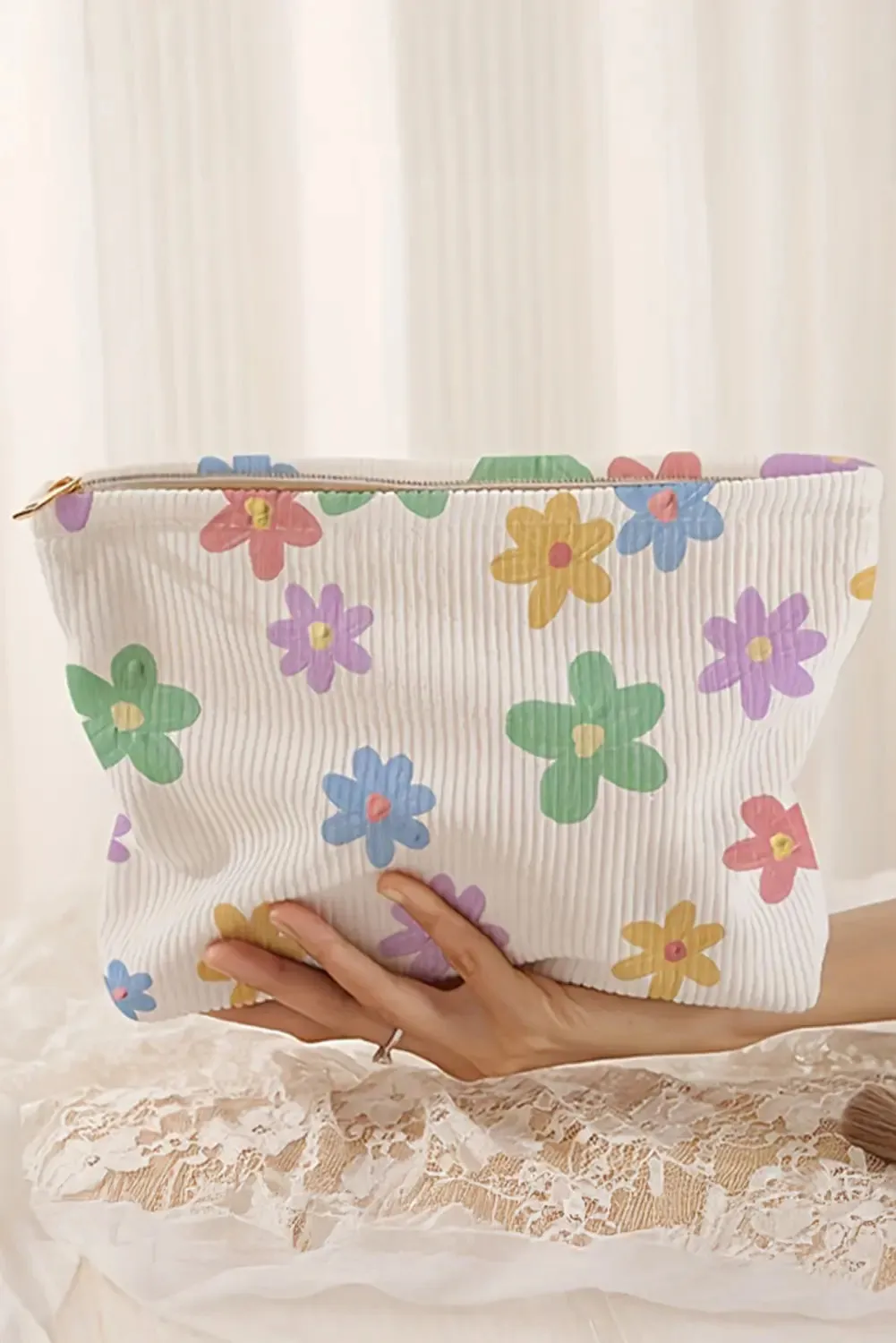 Flower Print Rib Textured Large Cosmetic Bag sold by Beagle Boutique product image thumbnail 2