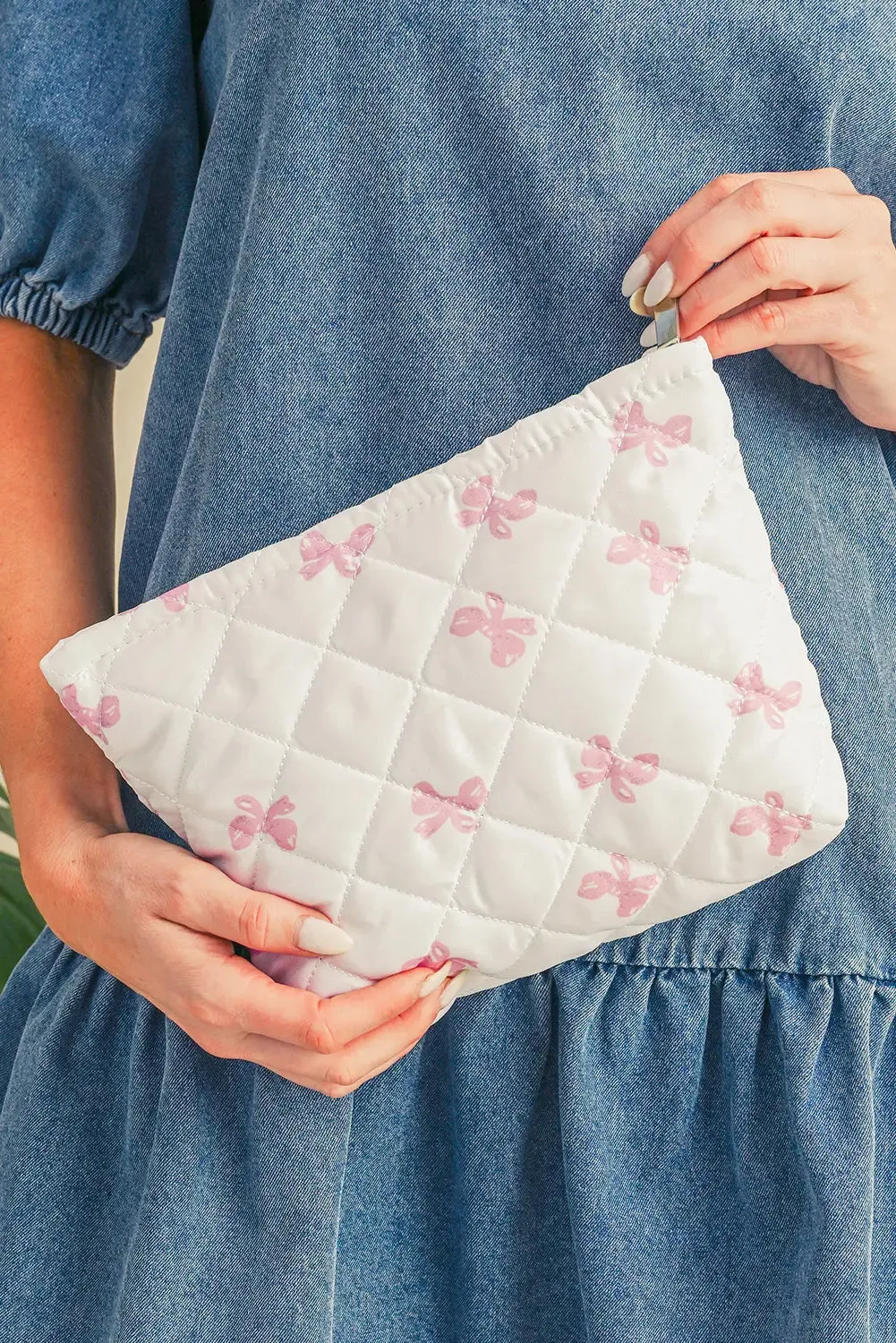 Bow Knot Print Zipper Quilted Large Cosmetic Bag sold by Beagle Boutique