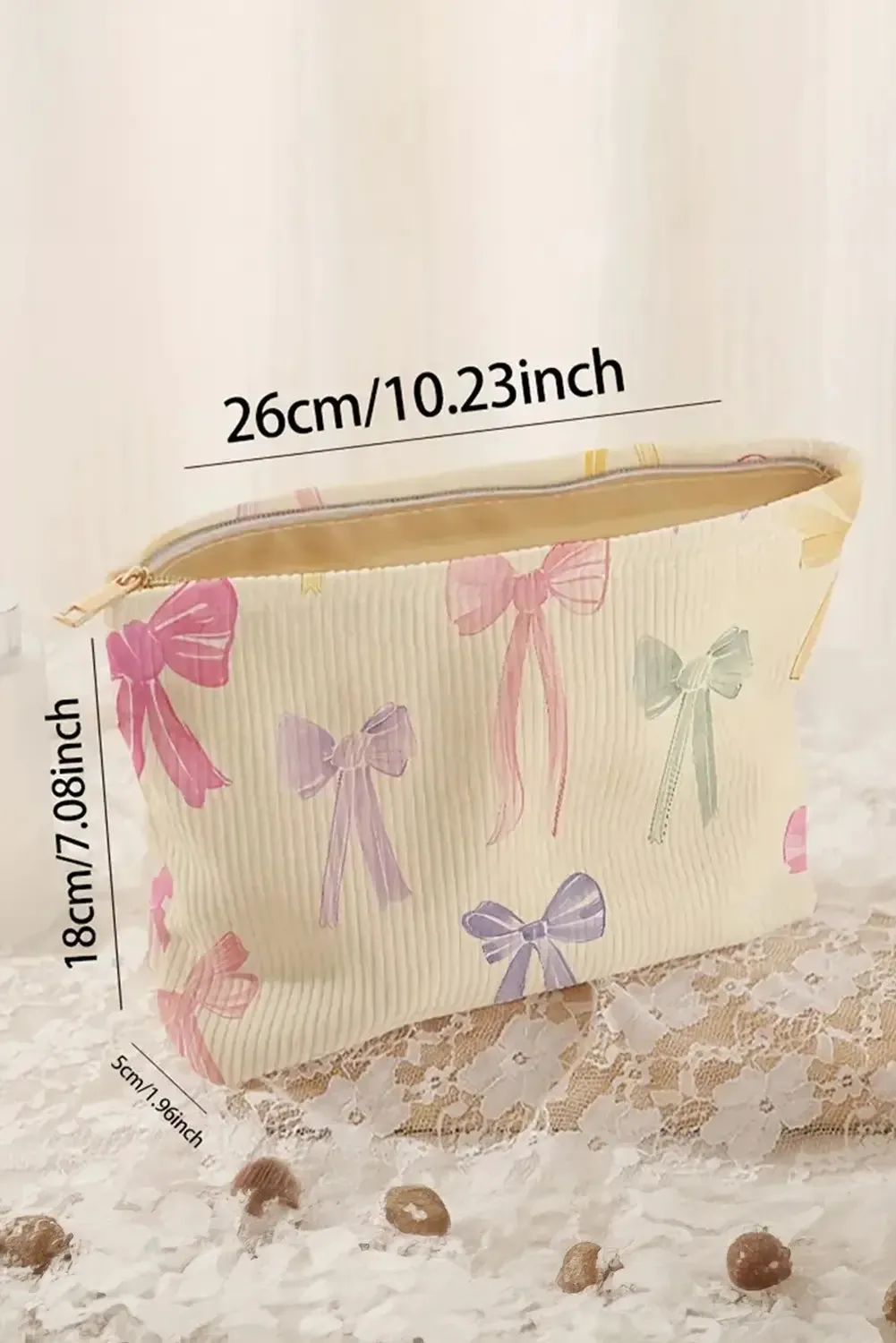 Bow Knot Print Zipper Ribbed Large Cosmetic Bag sold by Beagle Boutique product image thumbnail 5