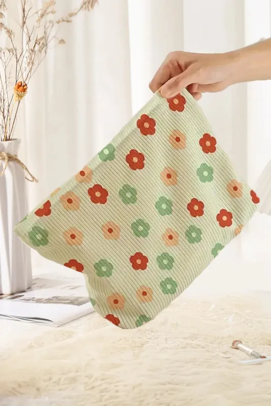 Flower Print Ribbed Zipper Makeup Bag made by Beagle Boutique