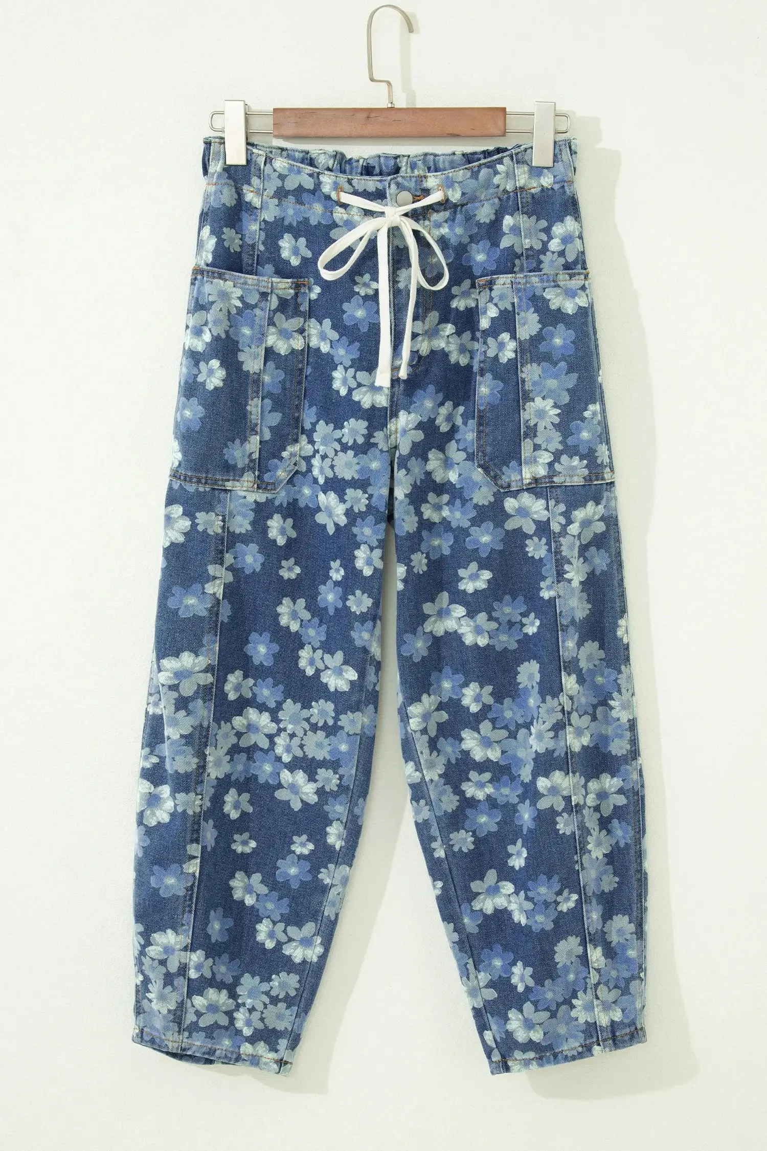 Barrel leg jeans with drawstring and dainty floral print sold by Beagle Boutique product image thumbnail 5