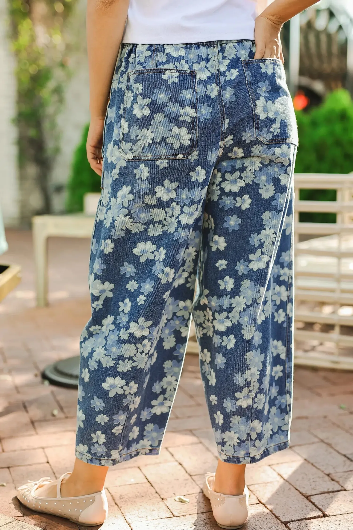 Barrel leg jeans with drawstring and dainty floral print sold by Beagle Boutique product image thumbnail 3