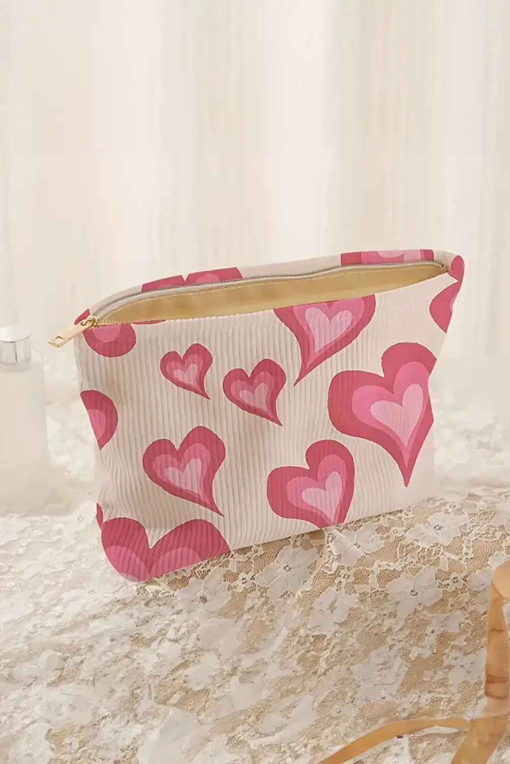 Hearts Print Zipper Ribbed Large Cosmetic Bag sold by Beagle Boutique product image thumbnail 4
