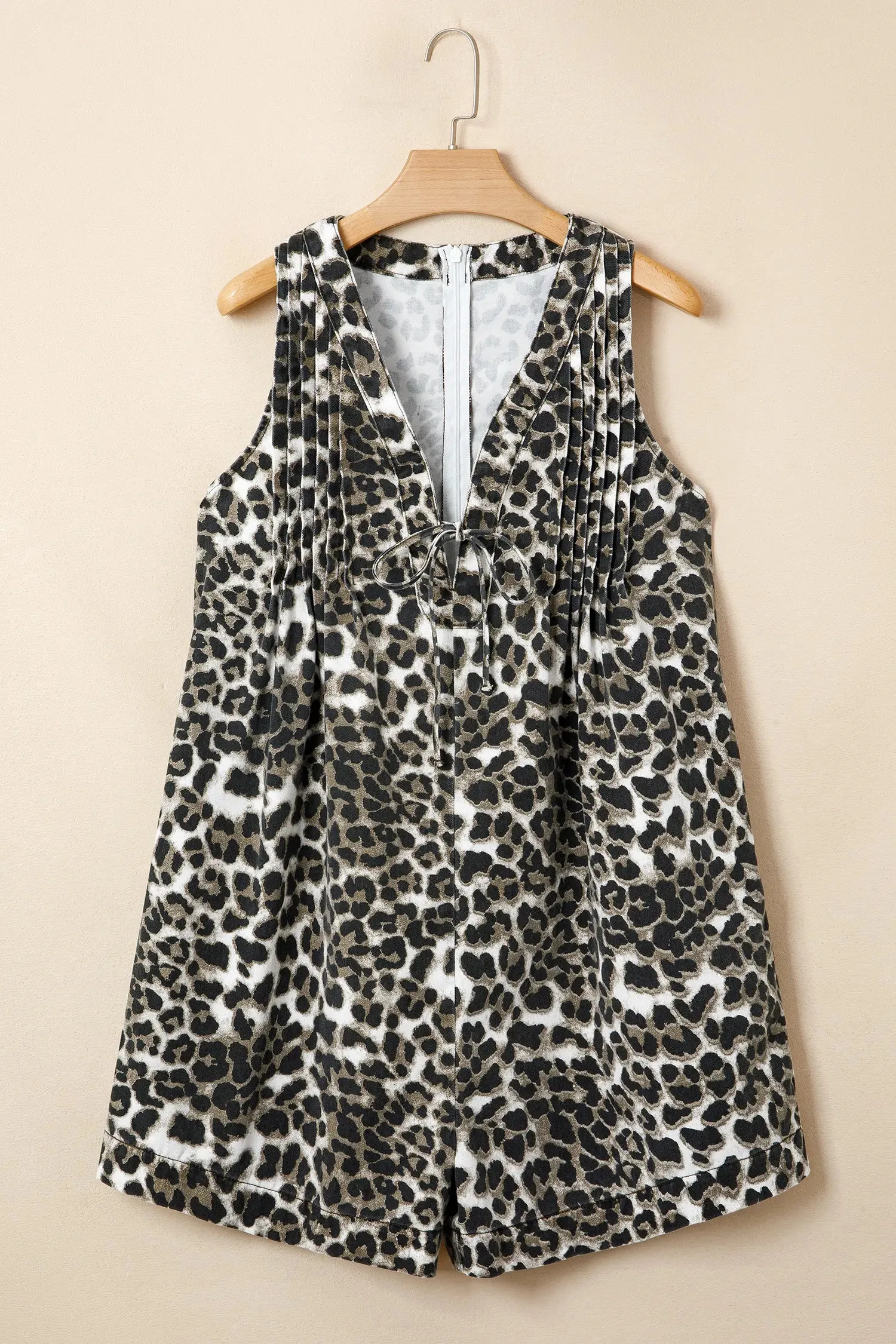 Mineral Wash Pleated Bust V-Neck Sleeveless Denim Romper sold by Beagle Boutique product image thumbnail 4