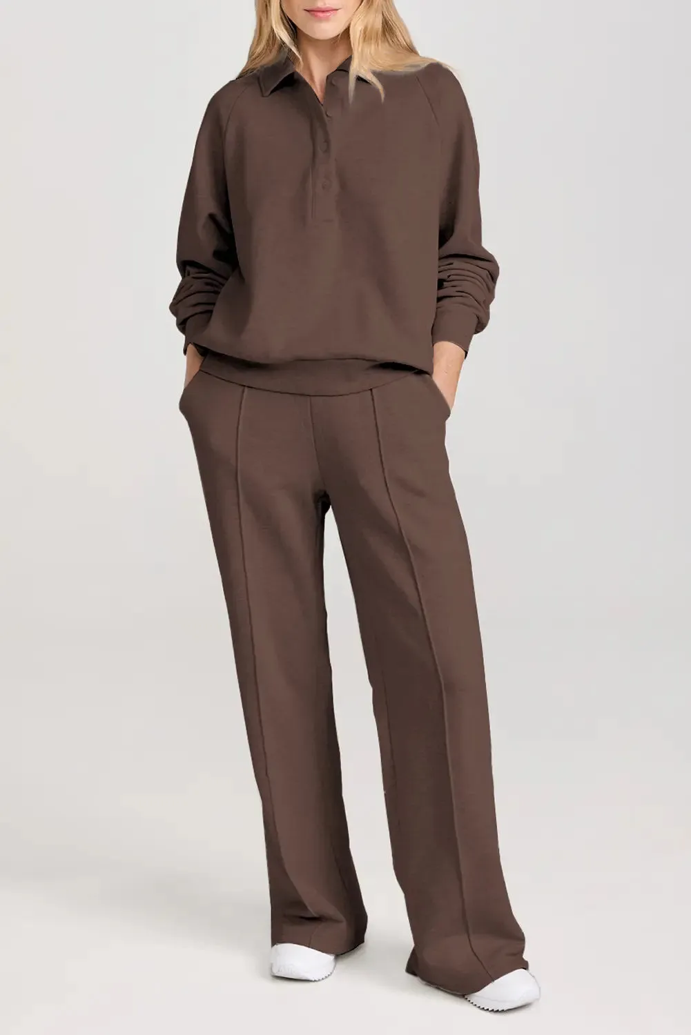 Solid Collared Sweatshirt and High Waist Pants Active Set sold by Beagle Boutique product image thumbnail 2