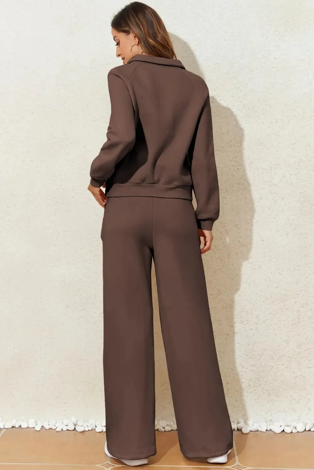 Solid Collared Sweatshirt and High Waist Pants Active Set sold by Beagle Boutique product image thumbnail 3