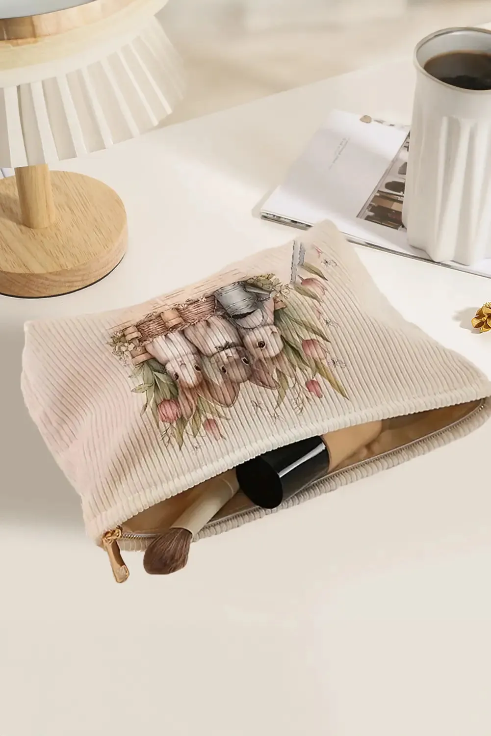 Easter Bunny Print Ribbed Zipper Cosmetic Bag sold by Beagle Boutique product image thumbnail 3