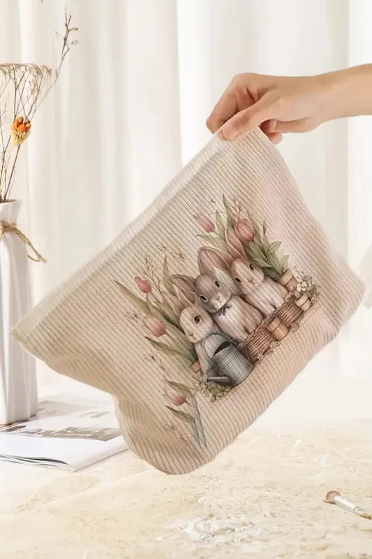 Easter Bunny Print Ribbed Zipper Cosmetic Bag made by Beagle Boutique