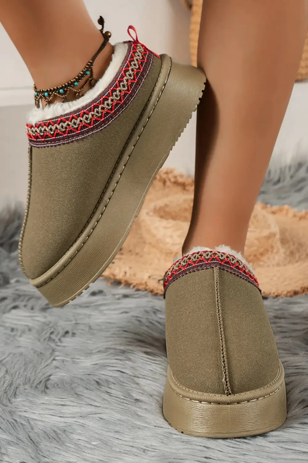 Faux Suede Embroidered Plush Lined Platform Slippers sold by Beagle Boutique product image thumbnail 4