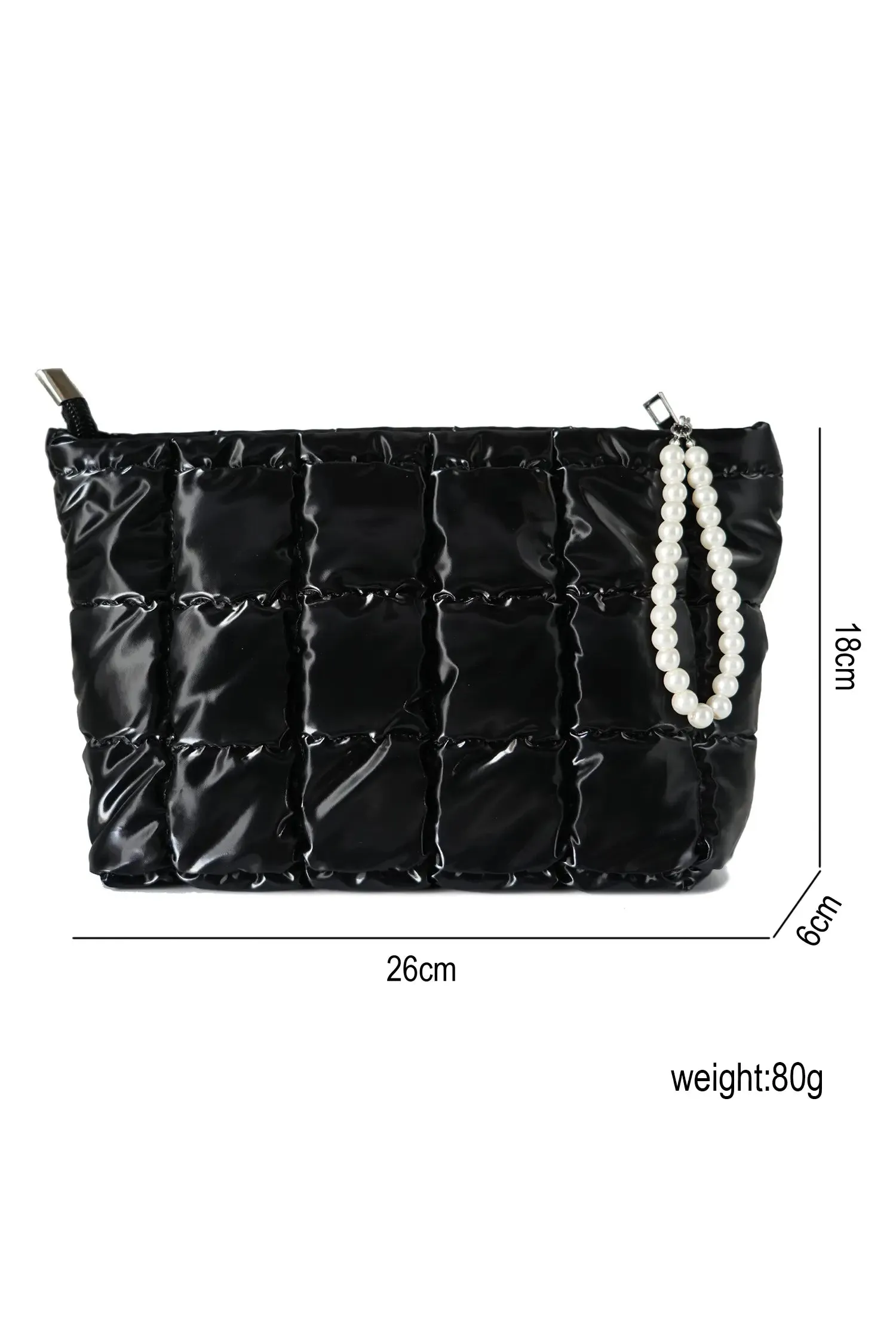Quilted PU Leather Pearl Chain Zip Makeup Bag sold by Beagle Boutique product image thumbnail 4