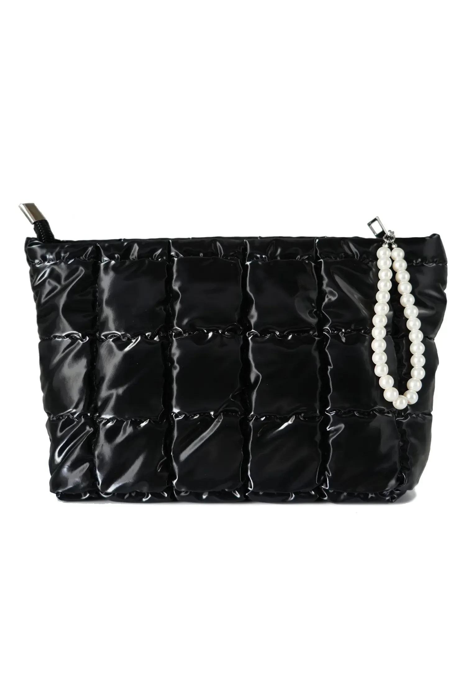 Quilted PU Leather Pearl Chain Zip Makeup Bag sold by Beagle Boutique product image thumbnail 3