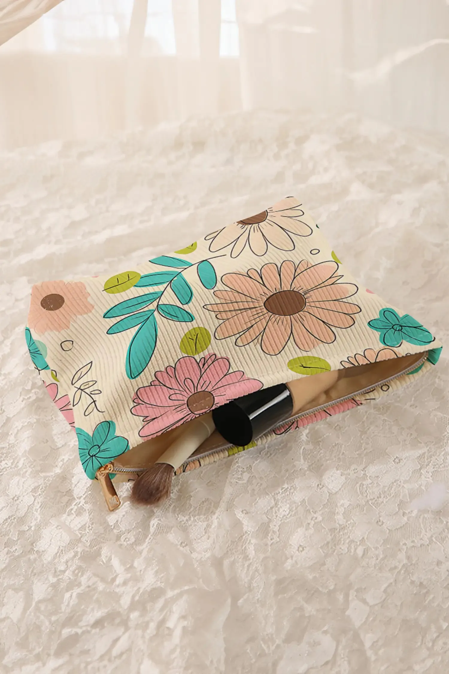 Floral Print Ribbed Makeup Bag sold by Beagle Boutique product image thumbnail 4