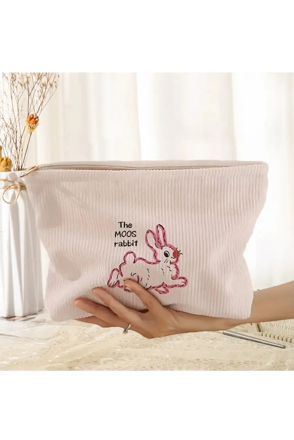 Easter Rabbit Print Ribbed Makeup Storage Bag sold by Beagle Boutique product image thumbnail 2