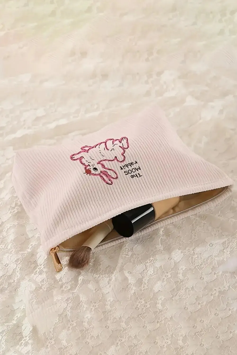 Easter Rabbit Print Ribbed Makeup Storage Bag sold by Beagle Boutique product image thumbnail 3