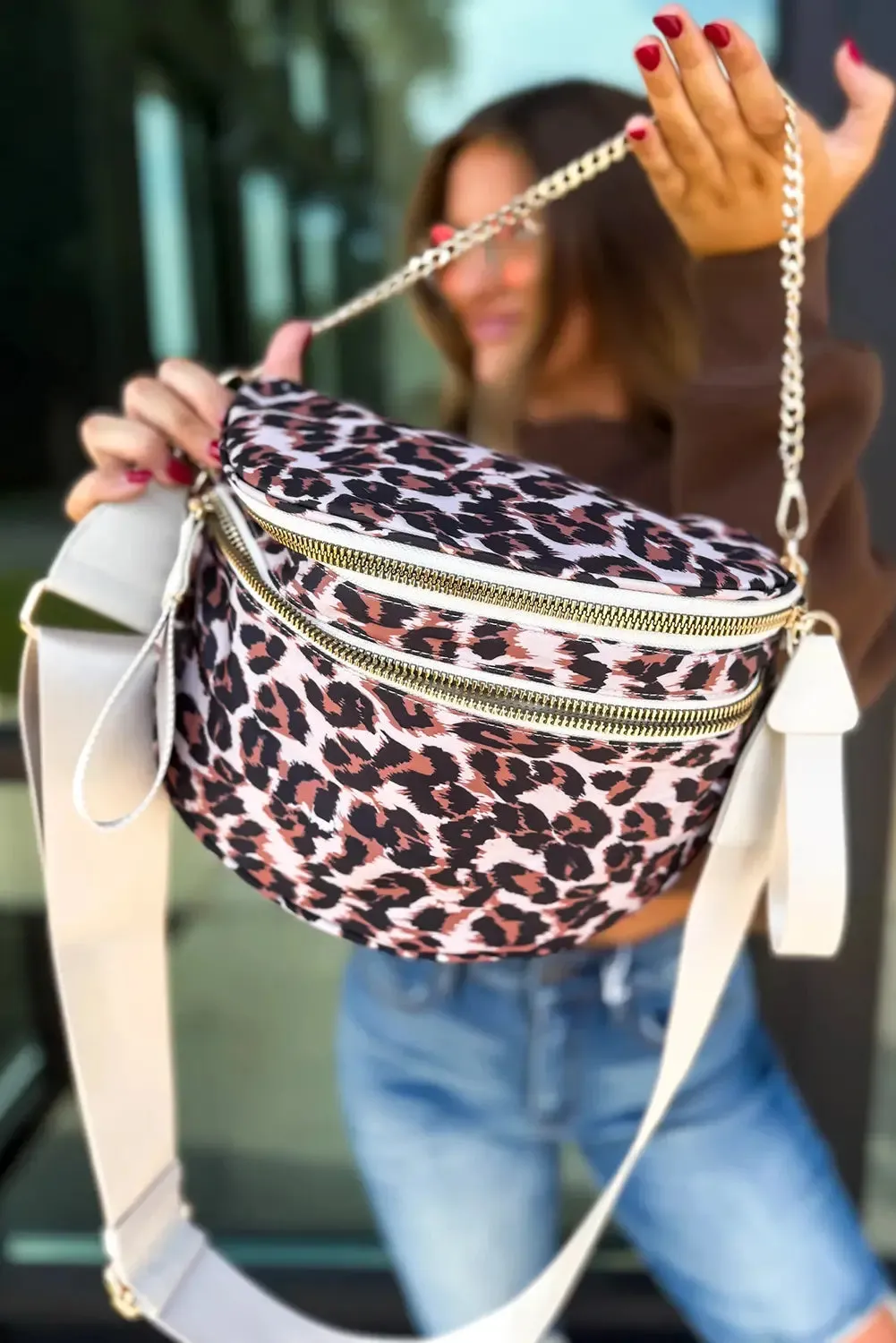 Leopard Print Double Zip PU Leather Crossbody Bag sold by Beagle Boutique product image thumbnail 2