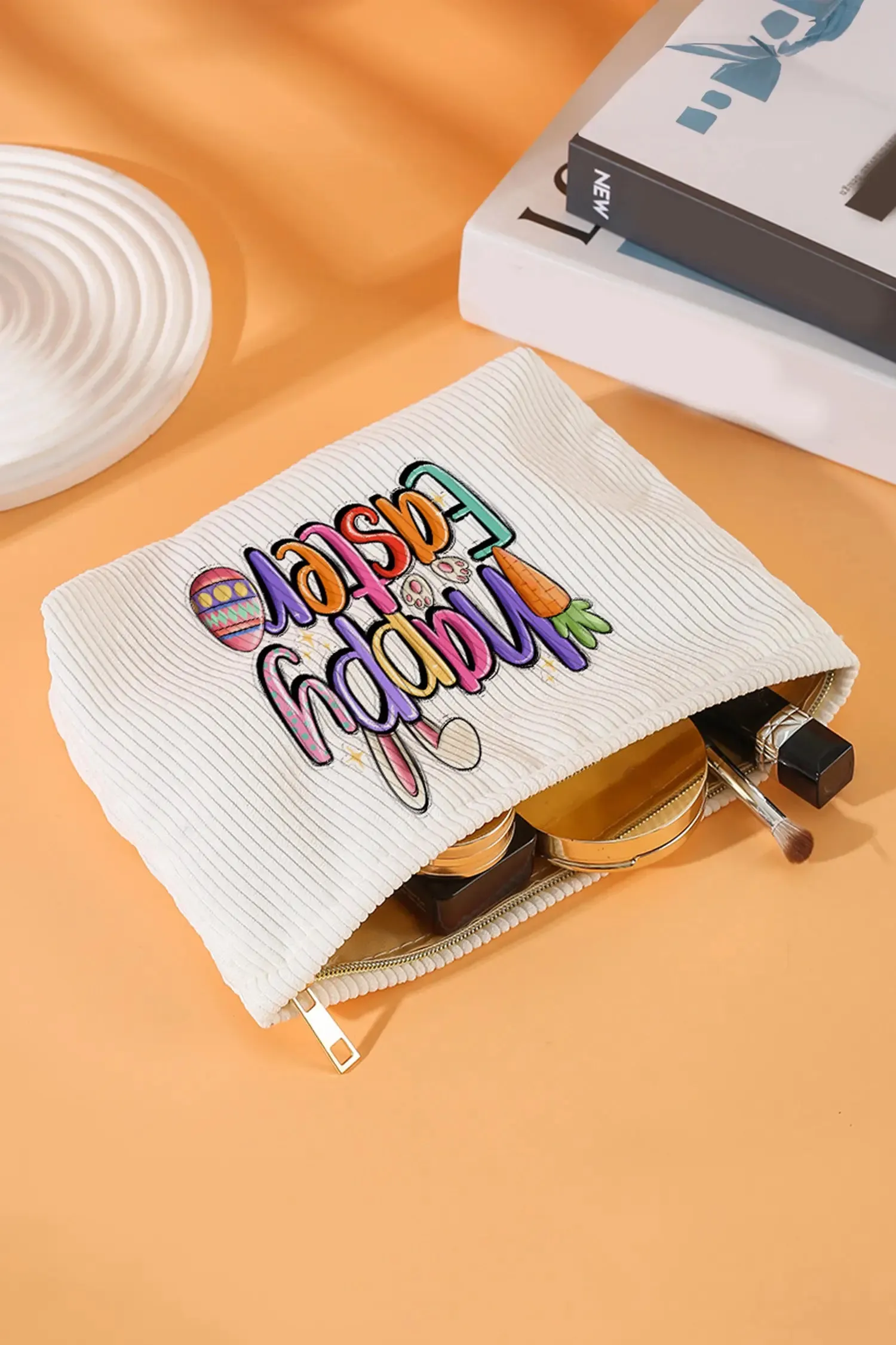 Happy Easter Playful Printed Ribbed Makeup Bag sold by Beagle Boutique product image thumbnail 4