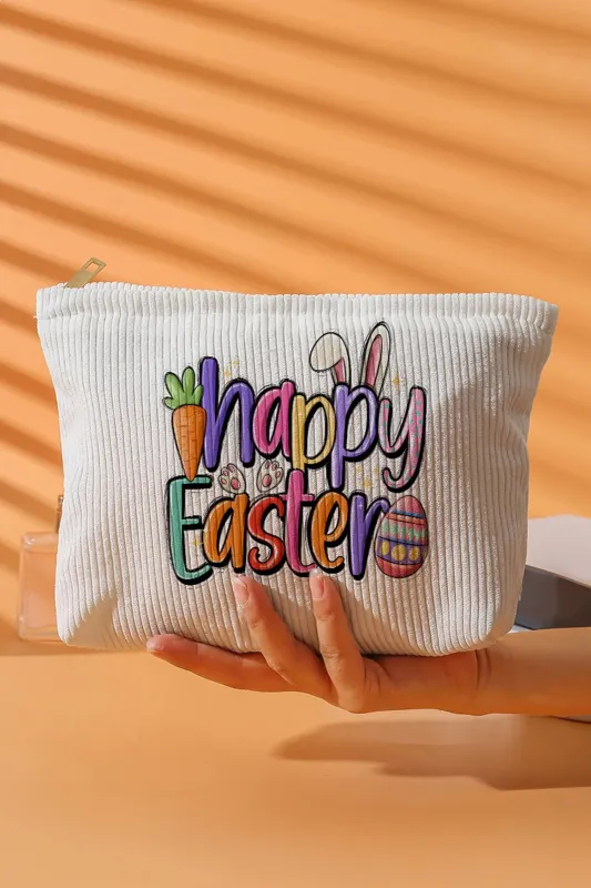 Happy Easter Playful Printed Ribbed Makeup Bag made by Beagle Boutique