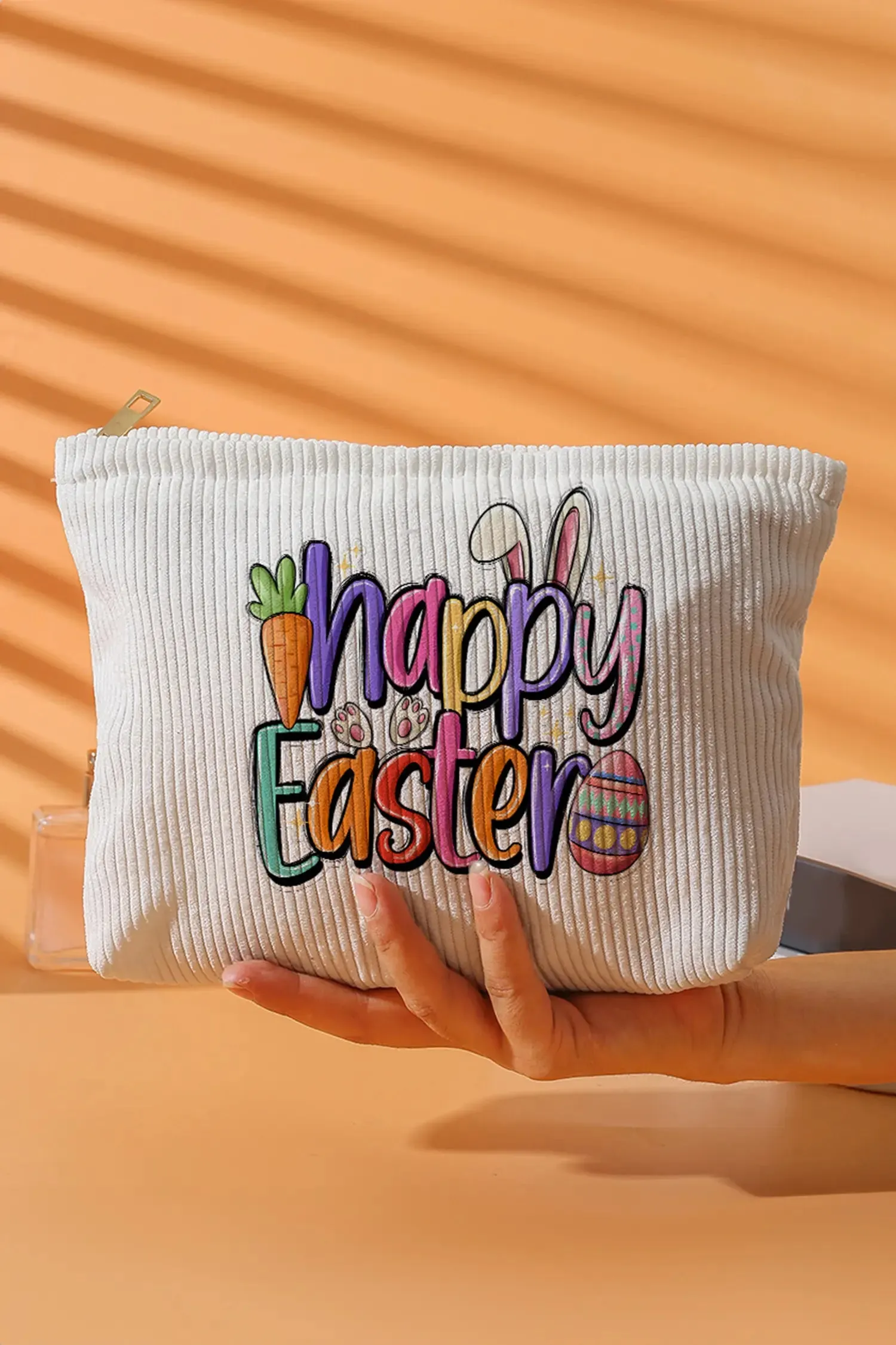 Happy Easter Playful Printed Ribbed Makeup Bag sold by Beagle Boutique