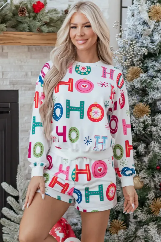 Ho Ho Ho Christmas Fashion Print 2pcs Lounge Short Set made by eAura