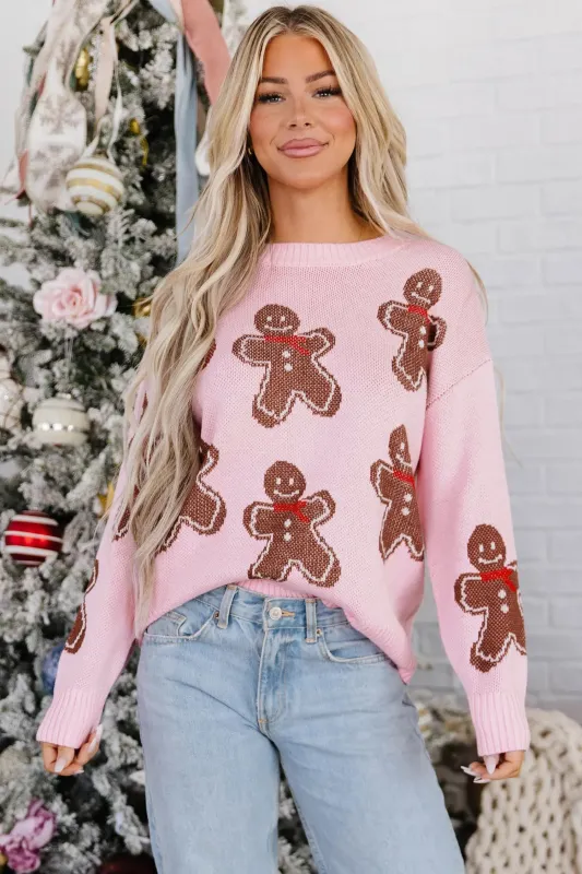 Gingerbread Pattern Round Neck Long Sleeve Shift Sweater made by Beagle Boutique