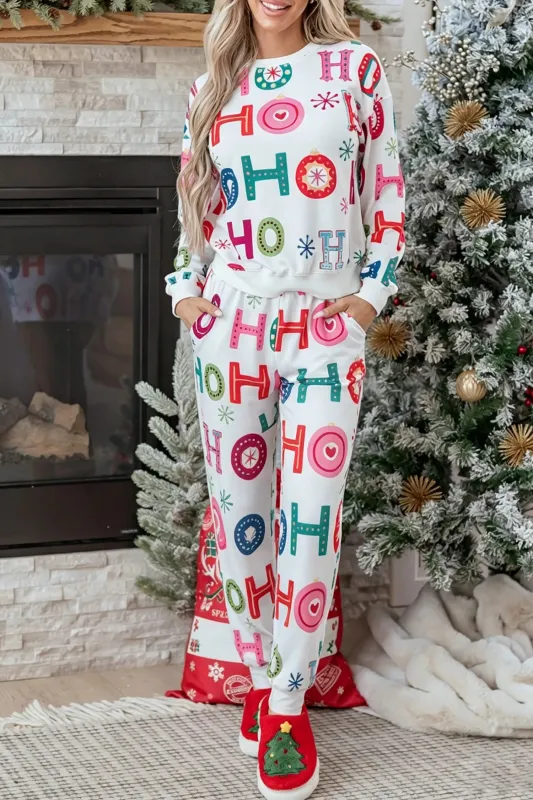 Ho Ho Ho Print Long Sleeve Lounge Set made by eAura