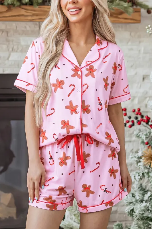 Short Sleeve Placket Shell Button Elastic Waist Lounge Set made by Beagle Boutique