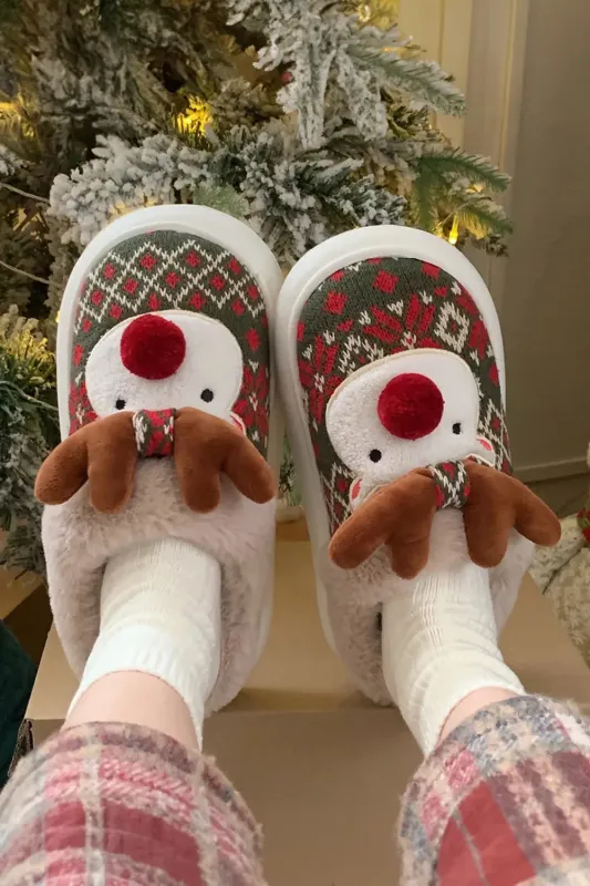 Christmas Cartoon Reindeer Plush Home Slippers made by Beagle Boutique