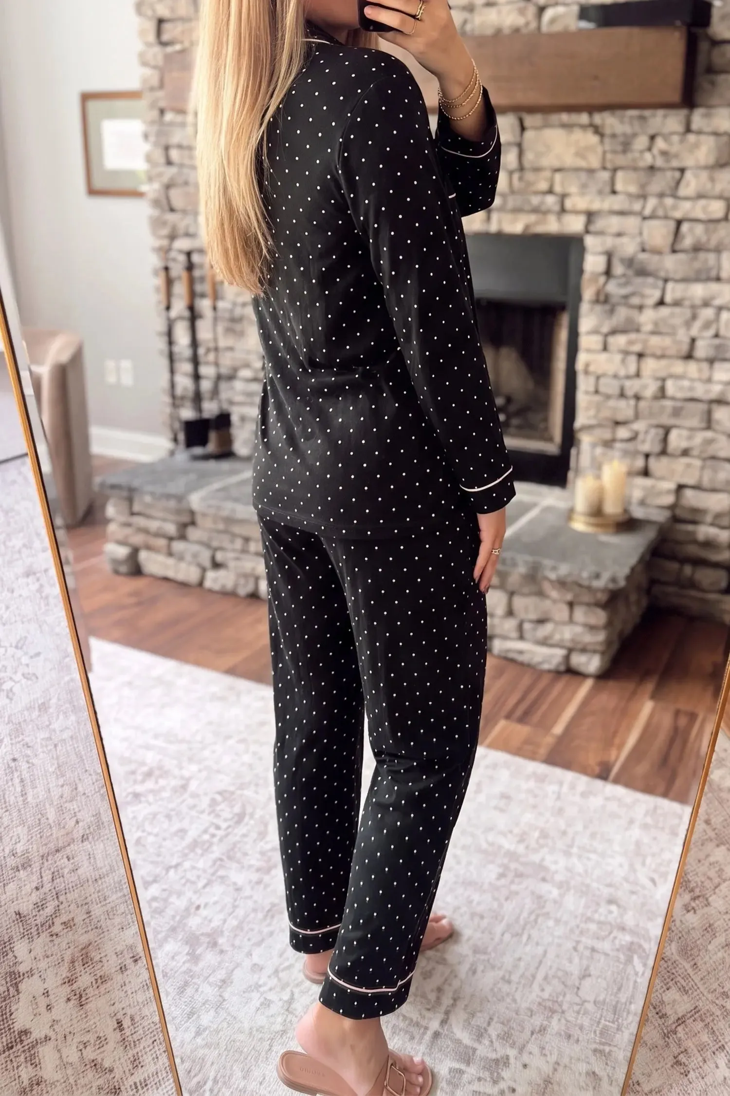 Polka Dot Long Sleeve Shirt Lace Detail Two Piece Pajama Pant Set sold by Beagle Boutique product image thumbnail 2