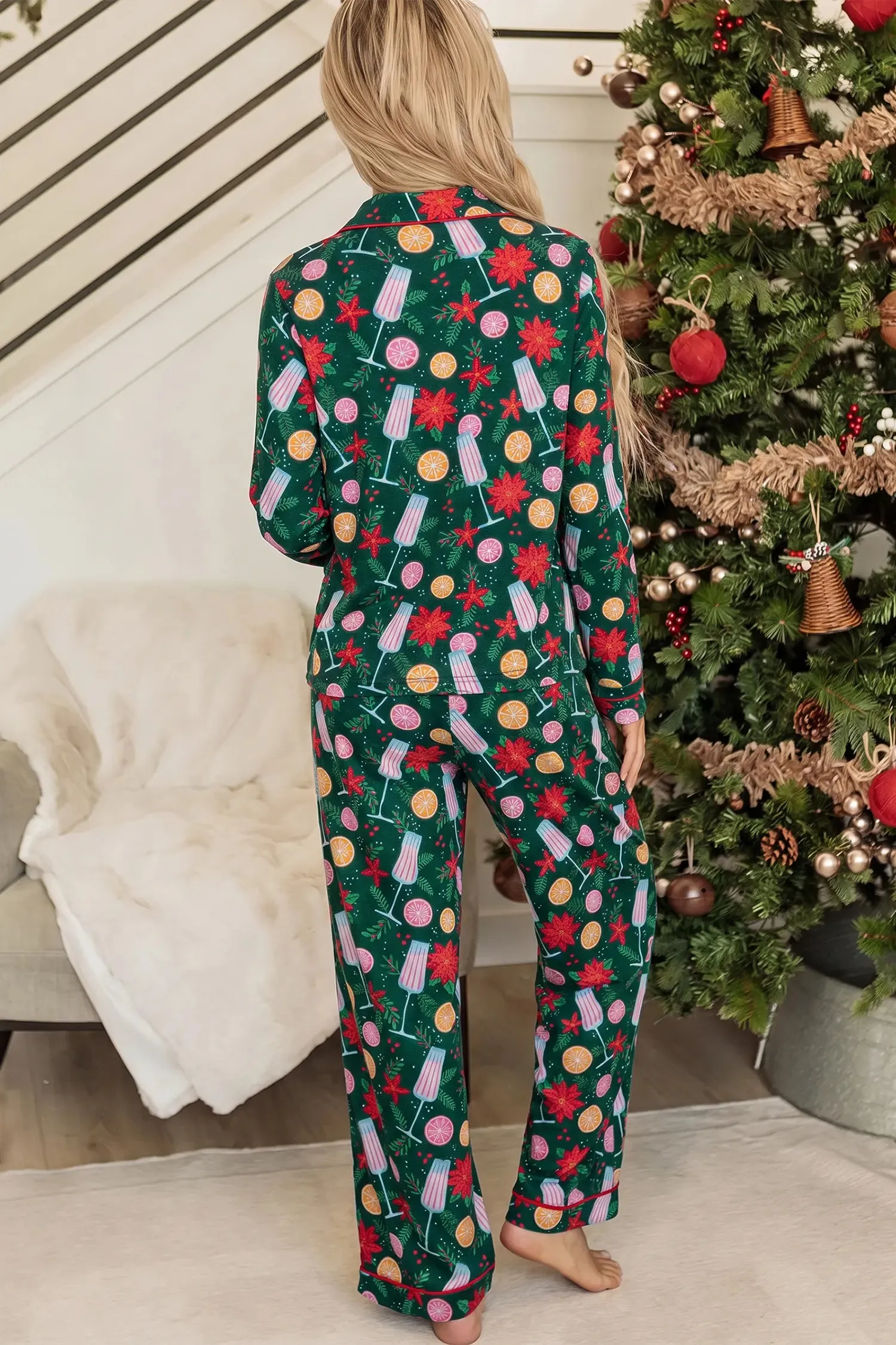 Holiday Print Pocket Detail Long Sleeve Collar Lounge Set sold by Beagle Boutique product image thumbnail 2