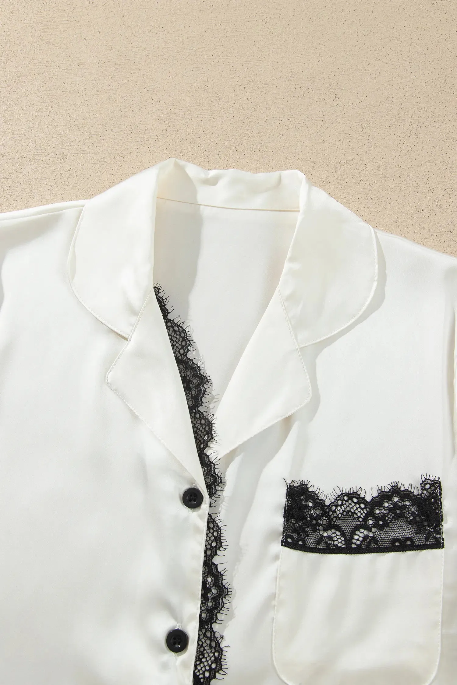 Long Sleeve Lace Trim Button Front 2pcs Pajama Set sold by Beagle Boutique product image thumbnail 5