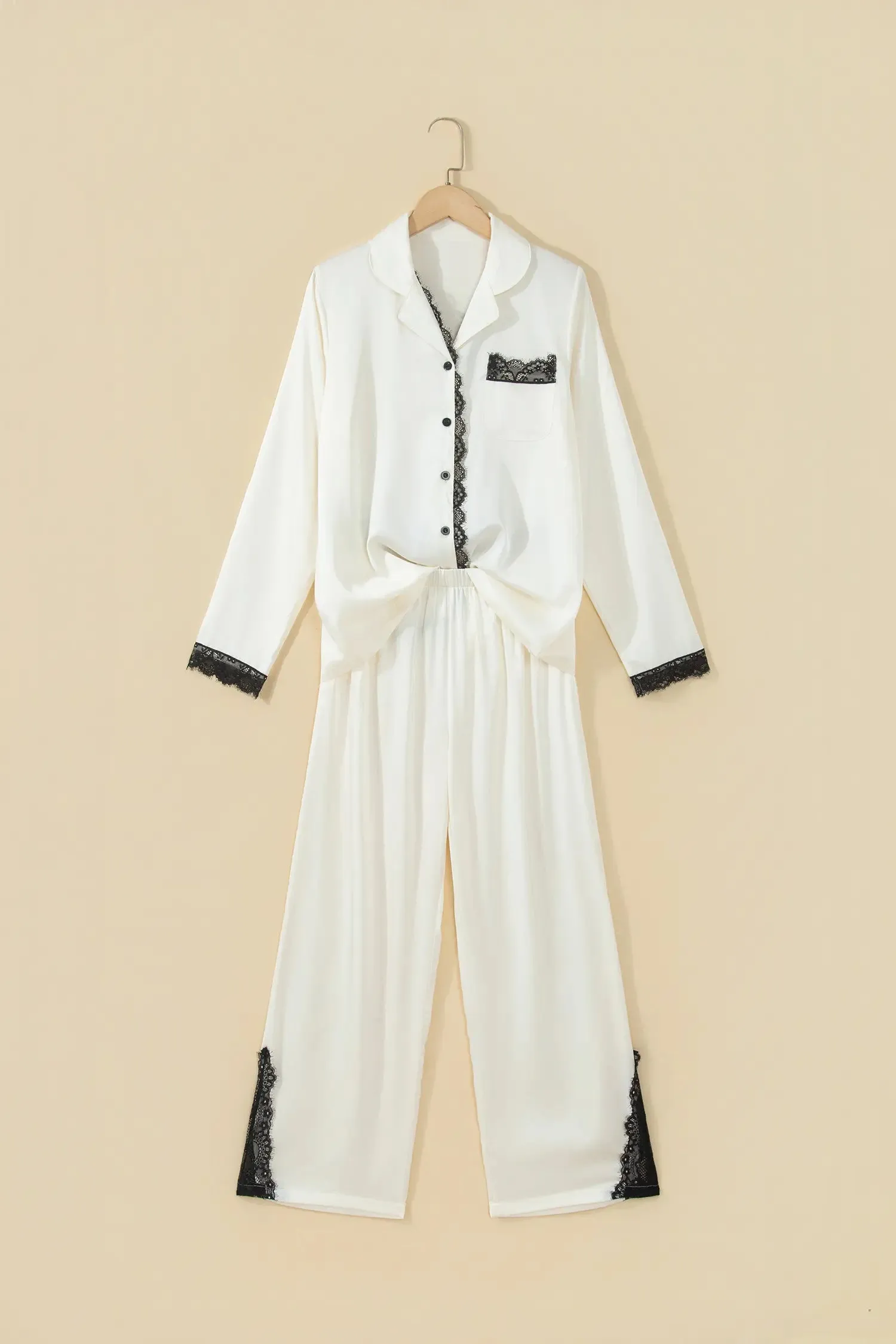 Long Sleeve Lace Trim Button Front 2pcs Pajama Set sold by Beagle Boutique product image thumbnail 3