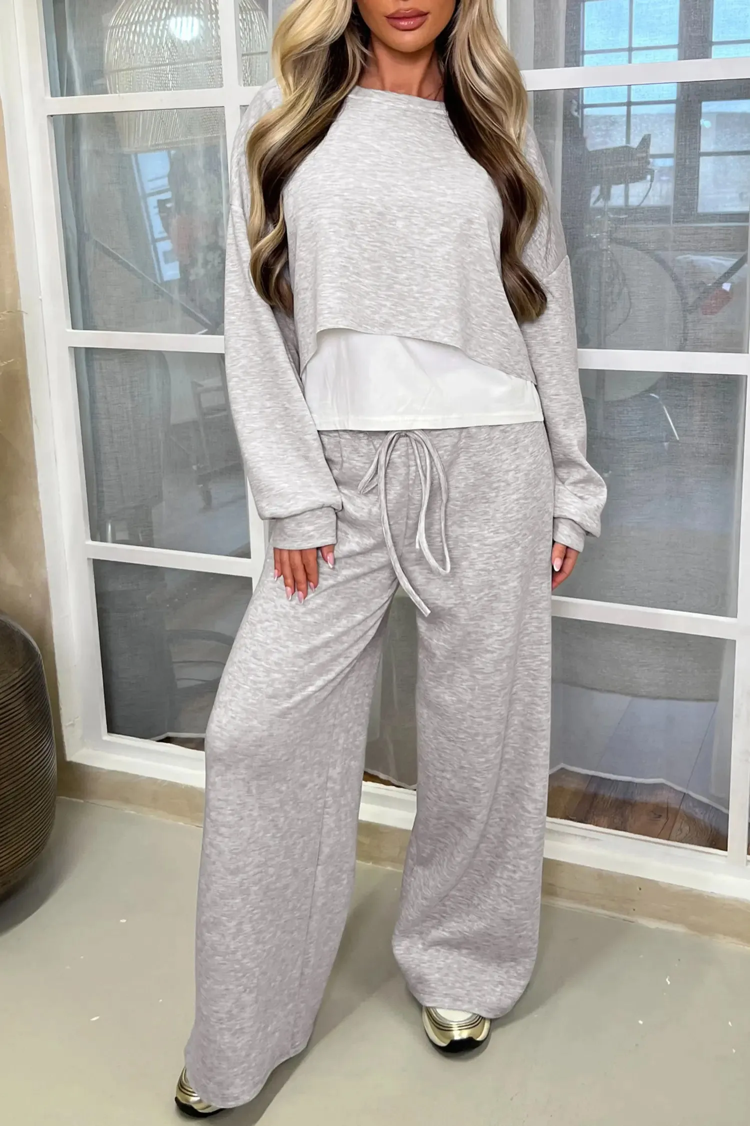 Colour Contrast Overlay Long Sleeve Top Drawstring Loose Pant Set sold by Beagle Boutique product image thumbnail 4