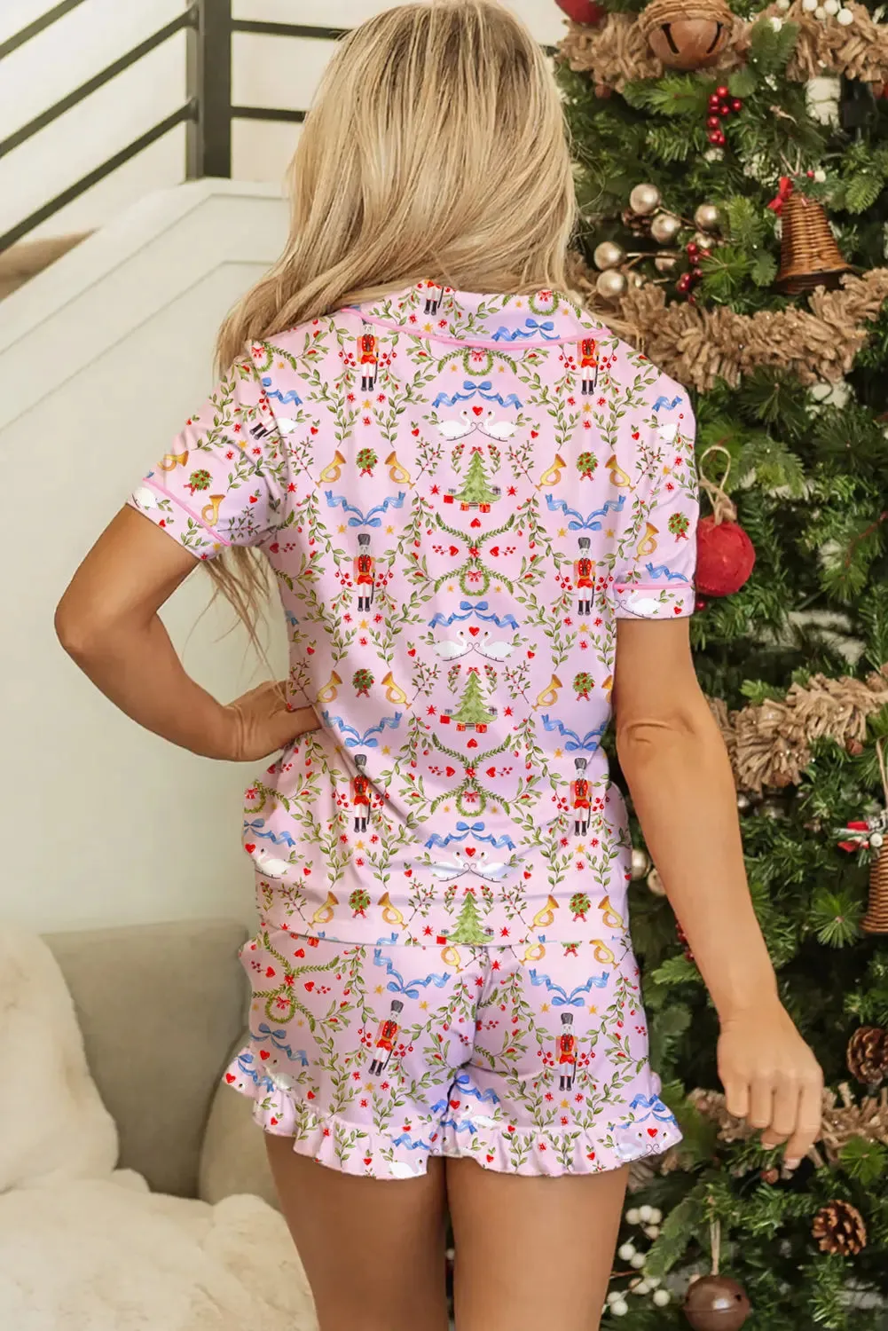 Nutcracker Doll Christmas Print Ribbon Tie Waist Short 2pcs Pyjama Set sold by Beagle Boutique product image thumbnail 2