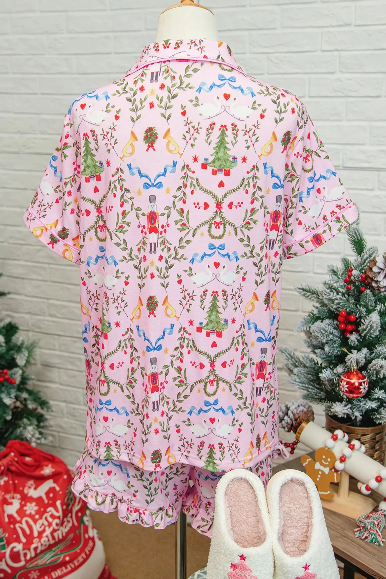 Nutcracker Doll Christmas Print Ribbon Tie Waist Short 2pcs Pyjama Set sold by Beagle Boutique product image thumbnail 5