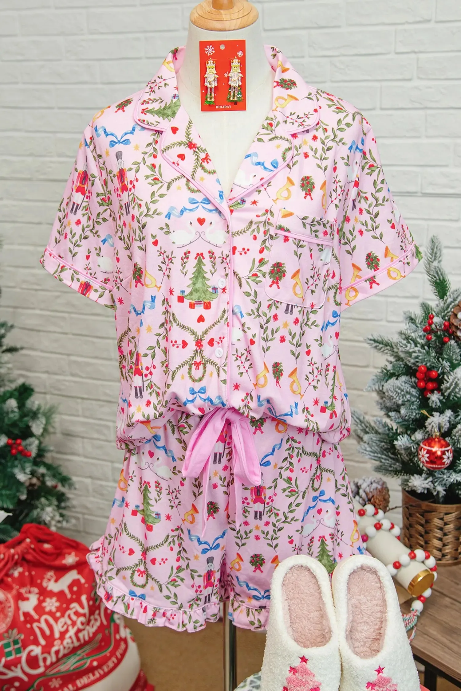 Nutcracker Doll Christmas Print Ribbon Tie Waist Short 2pcs Pyjama Set sold by Beagle Boutique product image thumbnail 4
