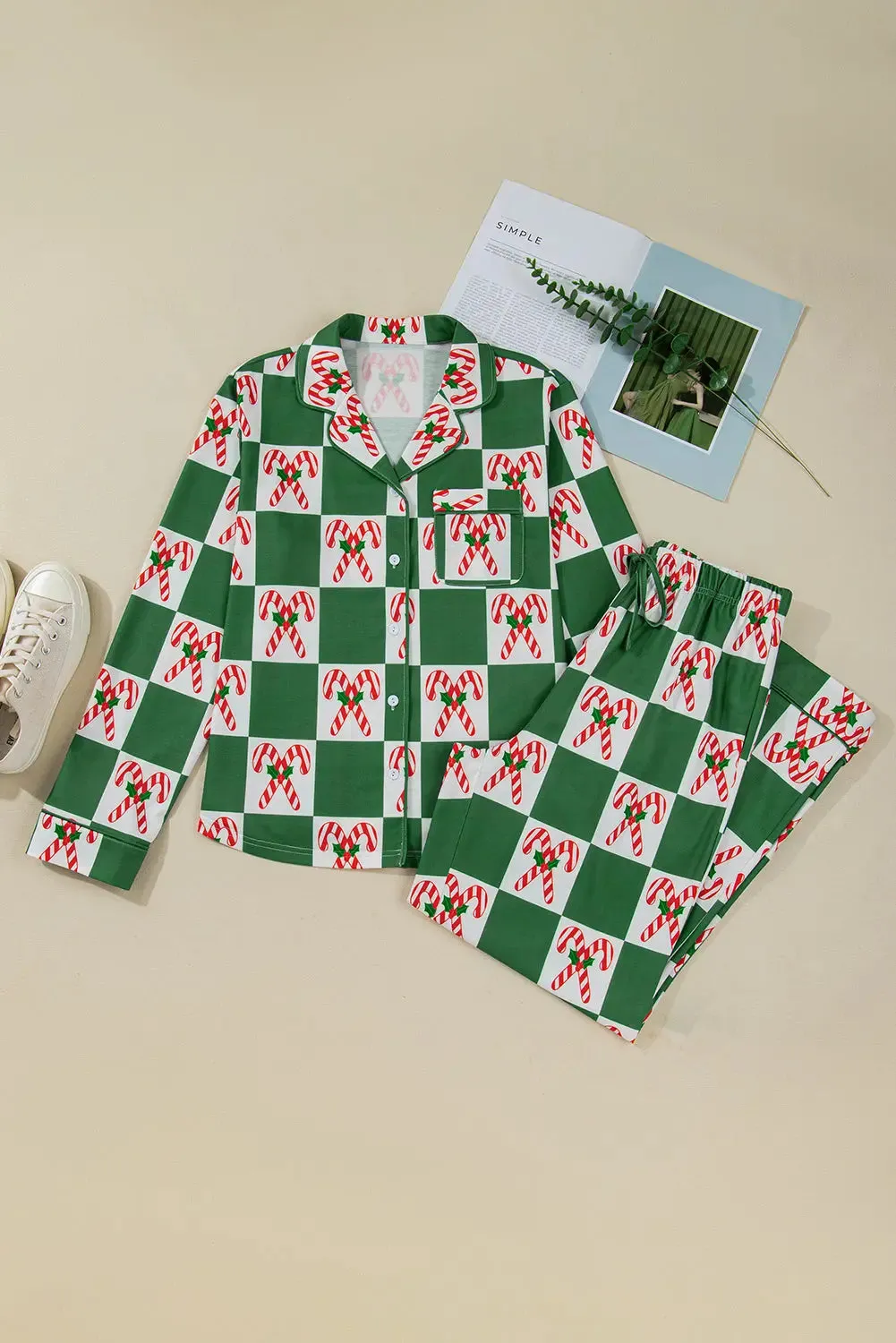 Holly Jolly Checkered Pattern Pyjama Set sold by Beagle Boutique product image thumbnail 5