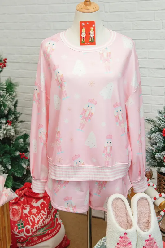 Christmas Tree Nutcracker Doll Print Contrast Trim Long Sleeve Top Matching Shorts Set made by Beagle Boutique