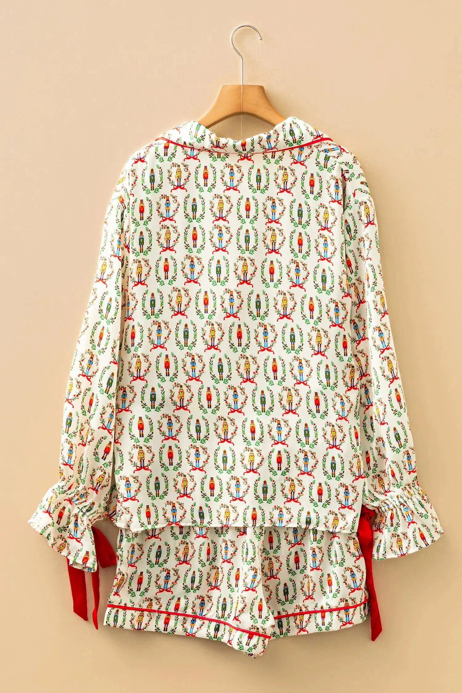 Nutcracker Print Contrast Trim Tied up Bow Silky 2pcs Pyjama Set sold by Beagle Boutique product image thumbnail 5