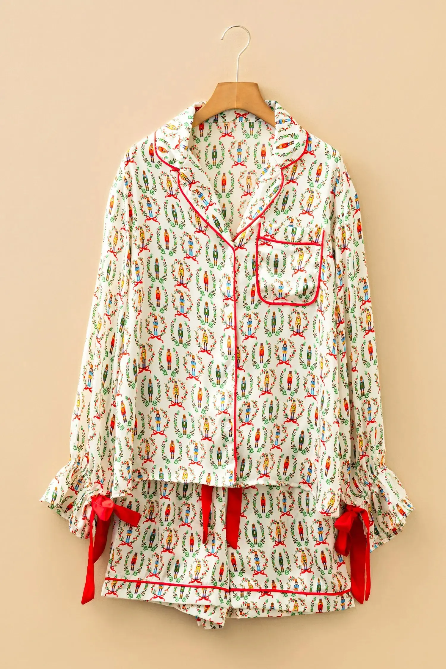 Nutcracker Print Contrast Trim Tied up Bow Silky 2pcs Pyjama Set sold by Beagle Boutique product image thumbnail 4