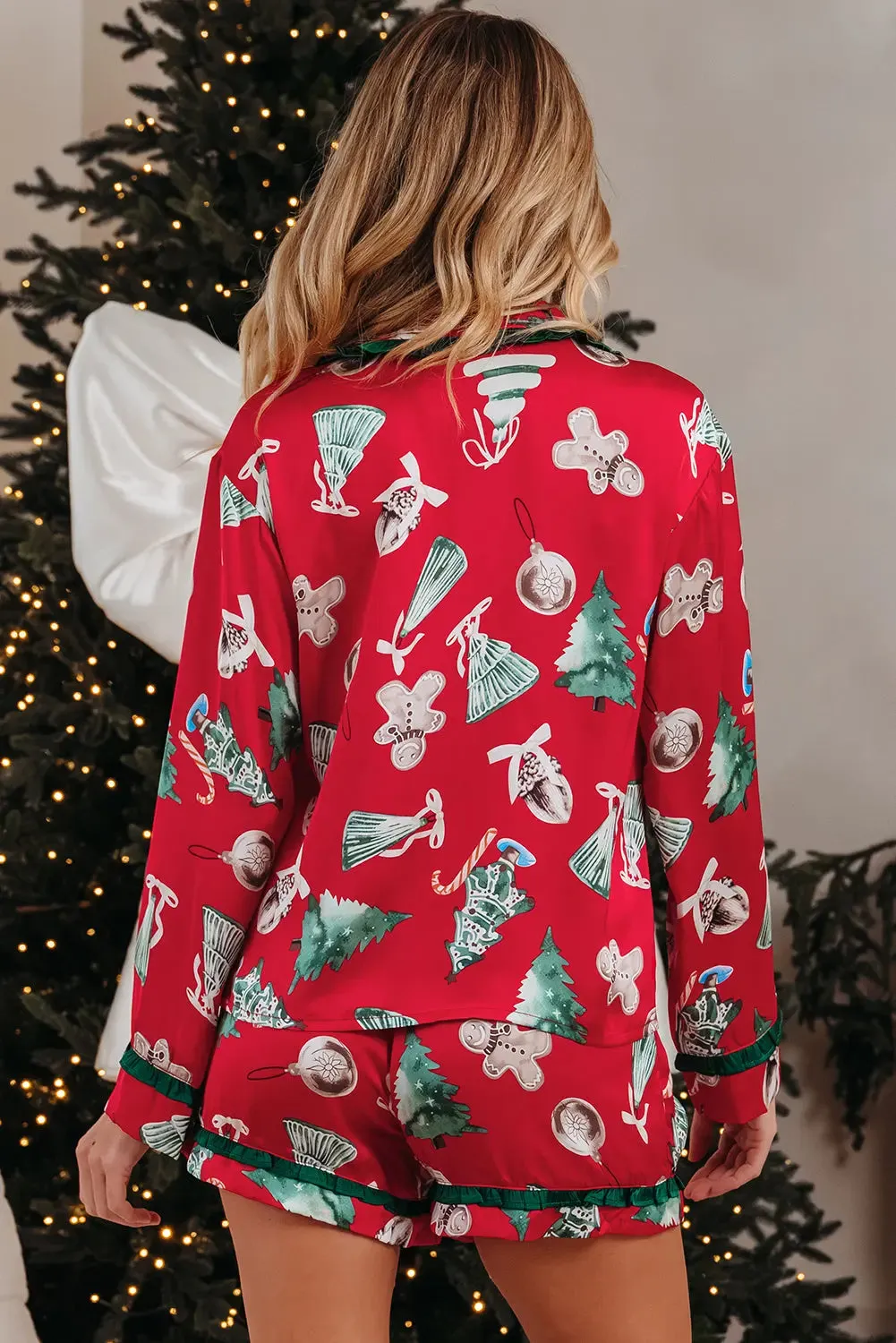 Christmas Contrast Ruffle Trim Ribbon Bow Knot Pyjamas sold by Beagle Boutique product image thumbnail 2