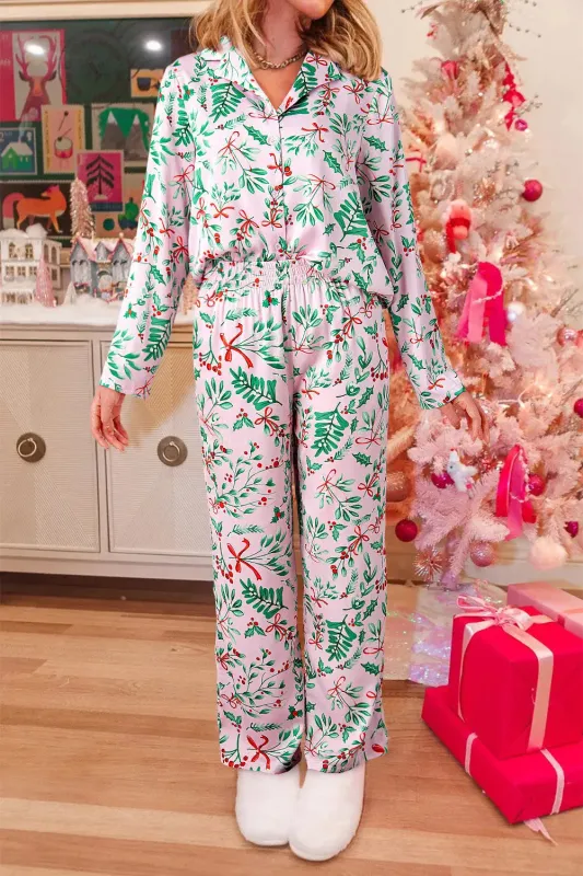 Christmas Berries Print Satin Long Sleeve Pyjama Set made by Beagle Boutique