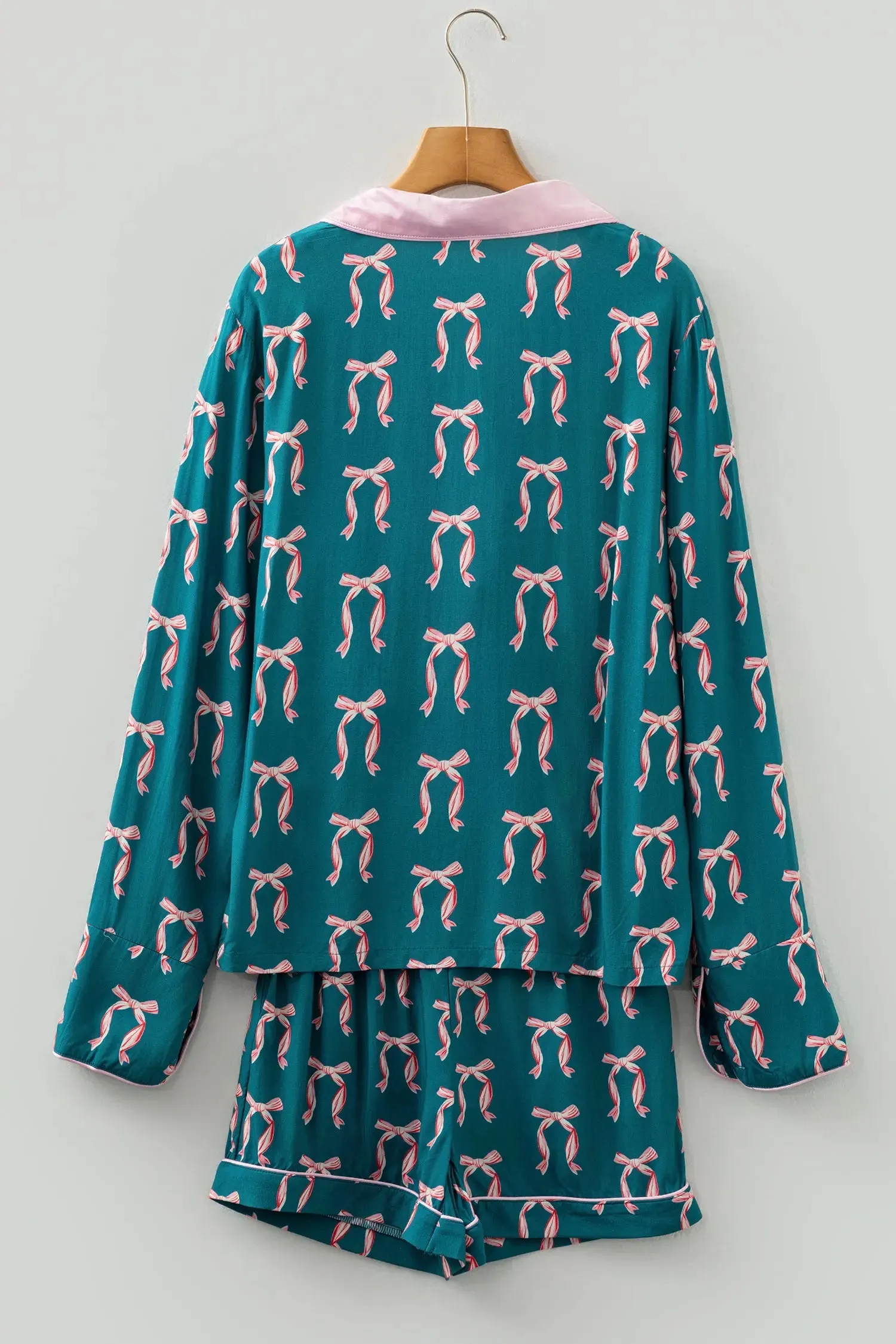 Ribbon Bow Print Long Sleeve Shirt and Shorts Pyjama Set sold by Beagle Boutique product image thumbnail 4
