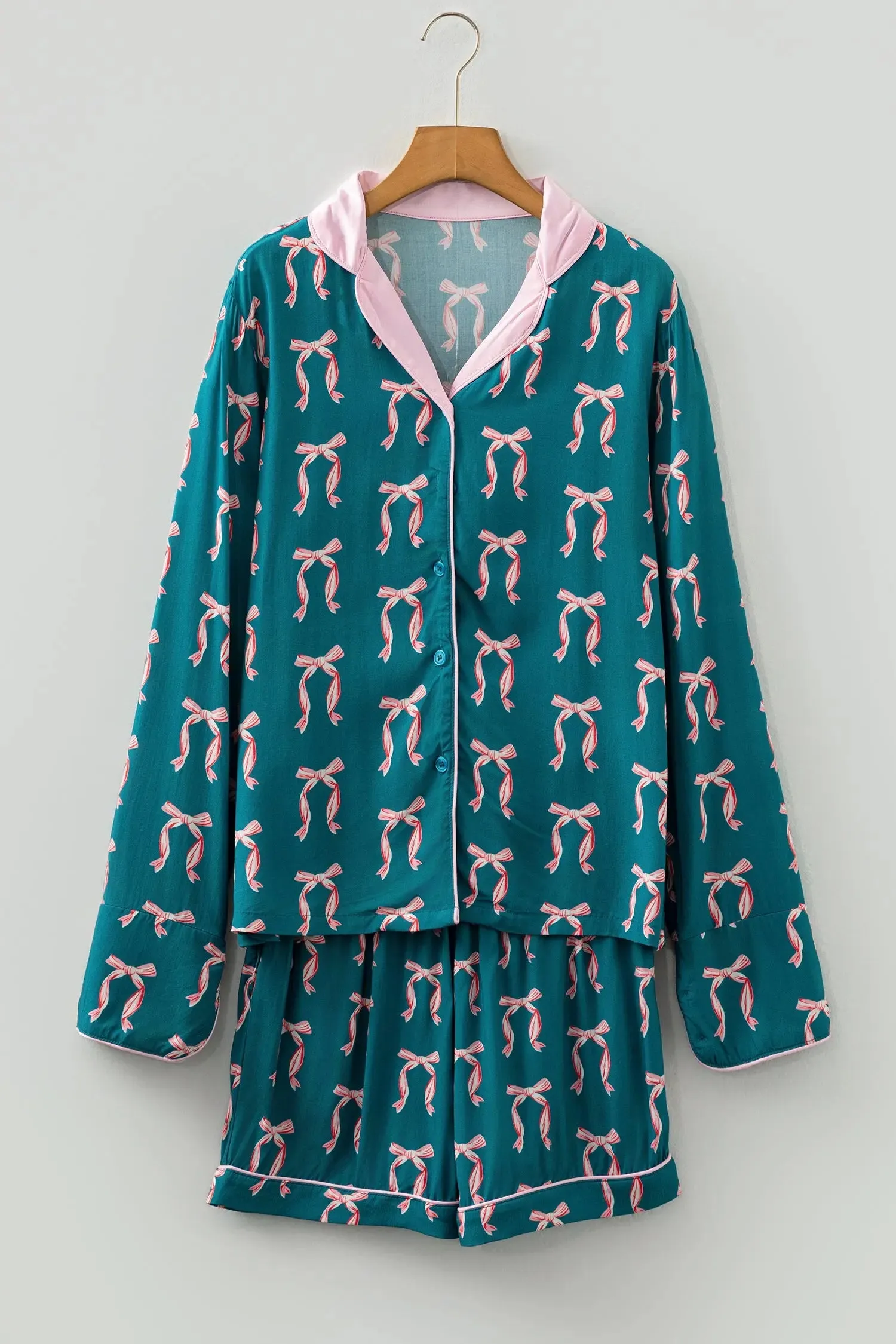Ribbon Bow Print Long Sleeve Shirt and Shorts Pyjama Set sold by Beagle Boutique product image thumbnail 3