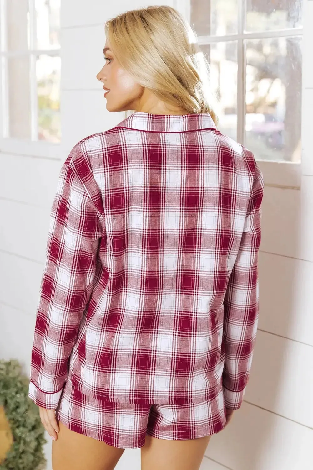 Retro Plaid Long Sleeve Shirt Drawstring Shorts Pyjama Set sold by Beagle Boutique product image thumbnail 2
