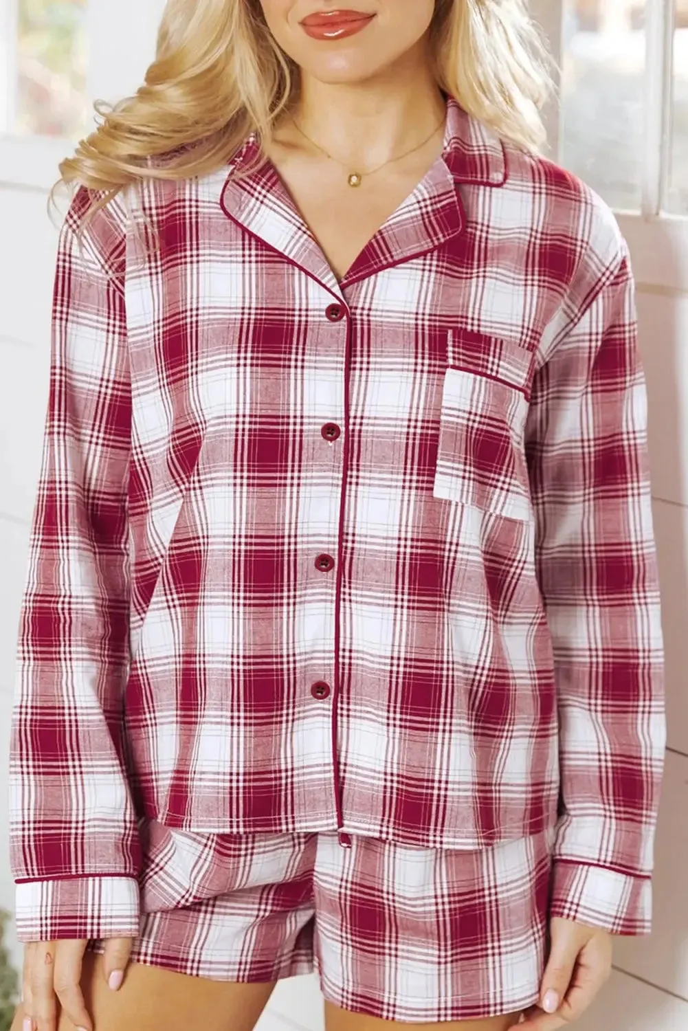 Retro Plaid Long Sleeve Shirt Drawstring Shorts Pyjama Set sold by Beagle Boutique